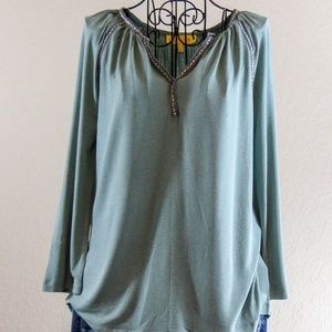 Green detailed Ezra top